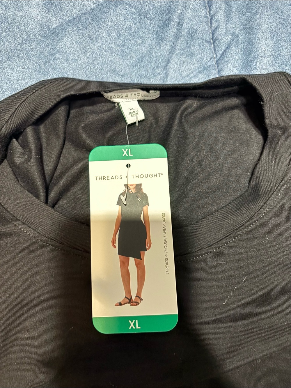 Threads 4 Thought Black Tie-Wrap Short Sleeve Mini Dress - Picture 6 of 6